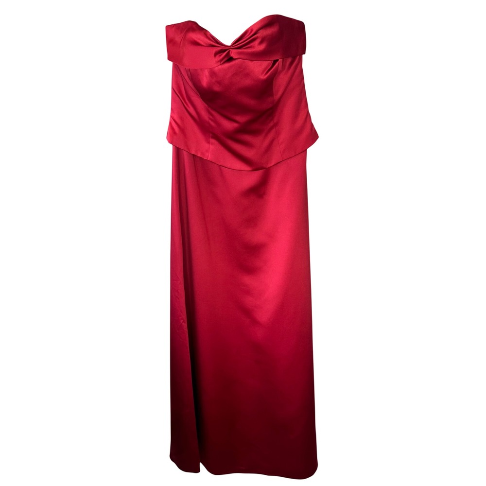 Alfred Angelo Red Satin Strapless Peplum Formal Gown Dress LB-FE3027 Womens